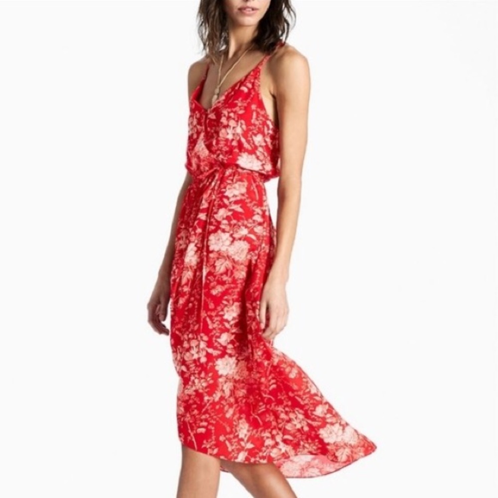 DEX Printed High-Low Faux Wrap Dress